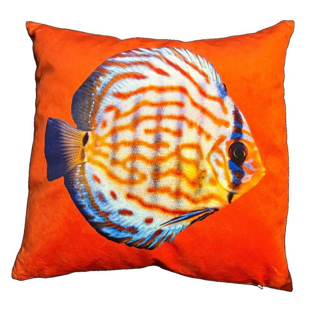 ARTPILO Miss Orange Discus Fish Suede Cushion Pillow Made in France 15”x15”